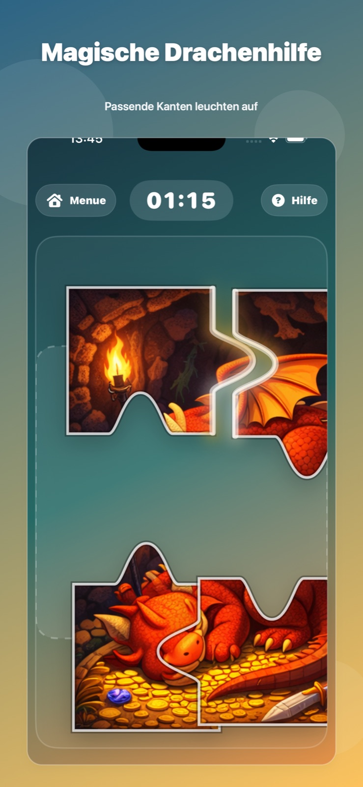 Dragon Puzzle mit leuchtendem Hinweis